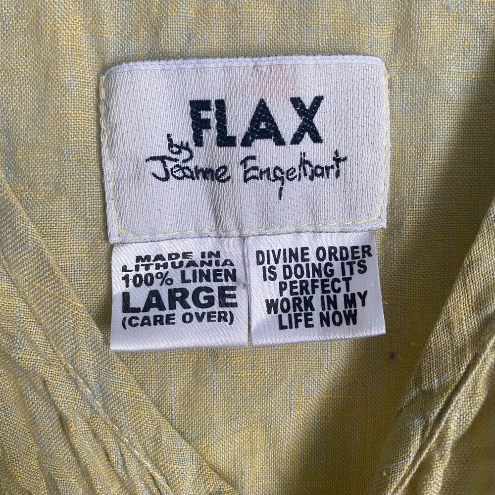 Vintage Flax Linen Jumpsuit Snaps Large Yellow oversized Ruffle Wide Leg Sage - Picture 3 of 6